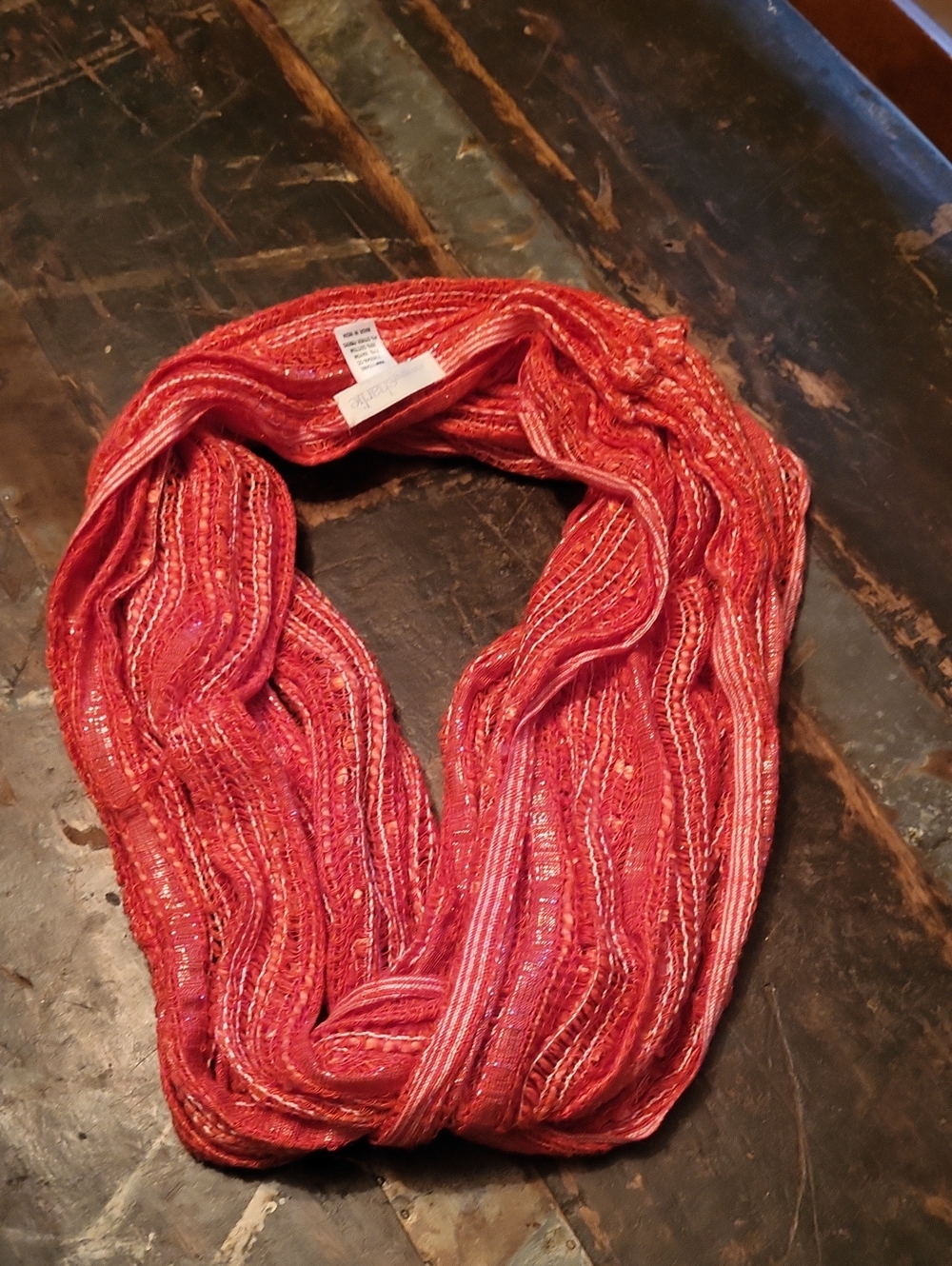 Charming Charlie Coral-Red Metallic Infinity Scarf